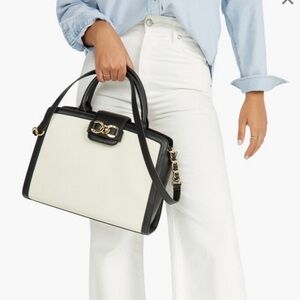 JustFab White/Black Paneled Satchel w/ Gold chain trim NWOT